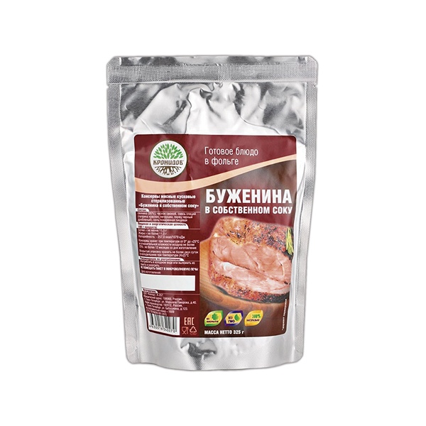 Консервы мясные кусковые Буженина в собственном соку (325 г) (готовое блюдо в фольге)