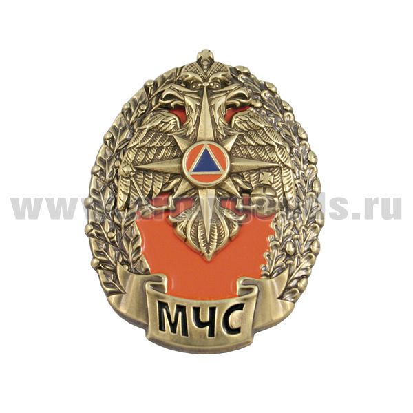 Значок мет. МЧС (овал с накладкой, латунь, хол. эм.) на закрутке