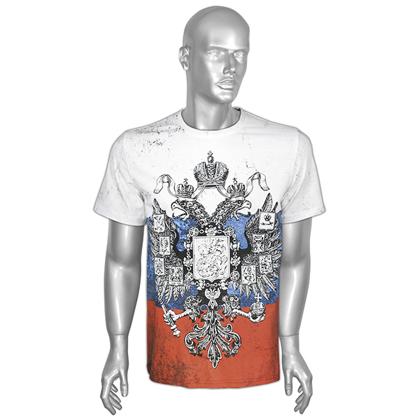 Футболка с рис краской Орел РФ (бело-сине-красная)