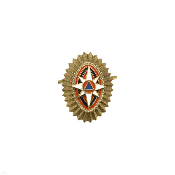 Кокарда мет. МЧС офиц. состав мал. (рифленая) зол.