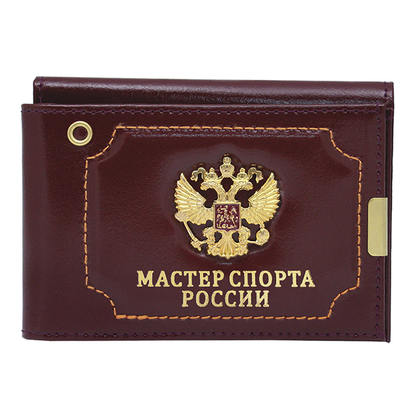 Обложка-книжка кожаная под автодокументы с мет. накладкой Мастер спорта России