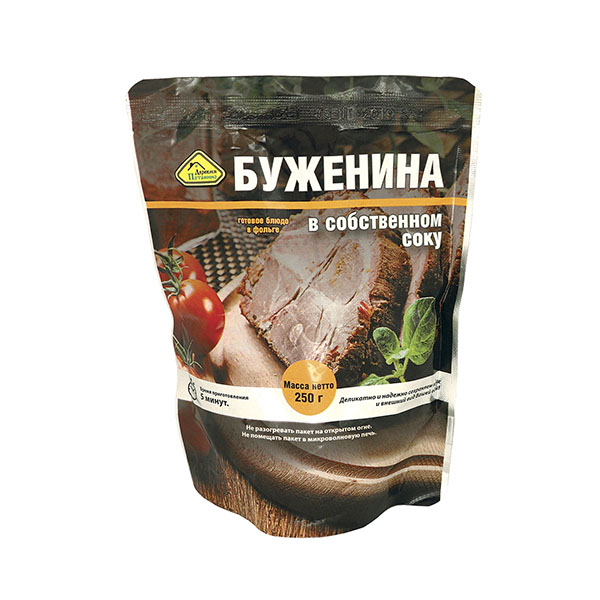 Консервы обеденные Буженина из свинины в собственном соку (250 г) (готовое блюдо в фольге)