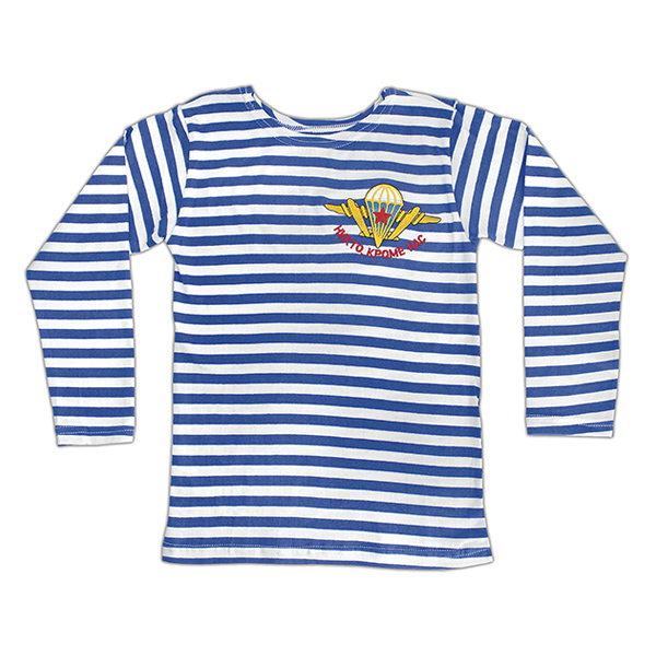 Тельняшка лет. голубая с вышивкой на груди Никто, кроме нас (эмблема ВДВ) детская