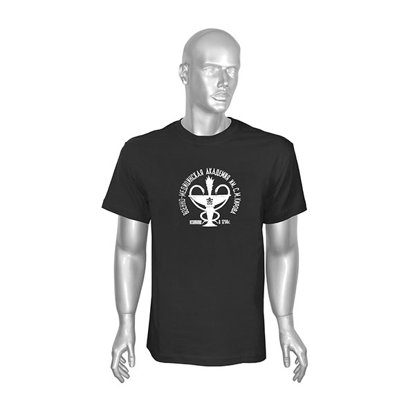 Футболка с вышивкой на груди (посередине) Военно-медицинская академия им. С. М. Кирова (черная)