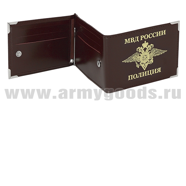Обложка кожа под удост с мет уголками и зажимом Полиция МВД России