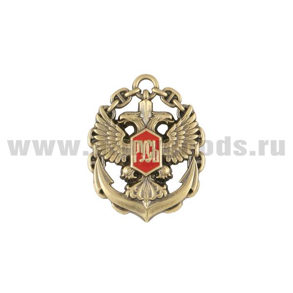 Значок мет. Русь (двуглавый орел на якоре, в цепи) мал., на пимсе