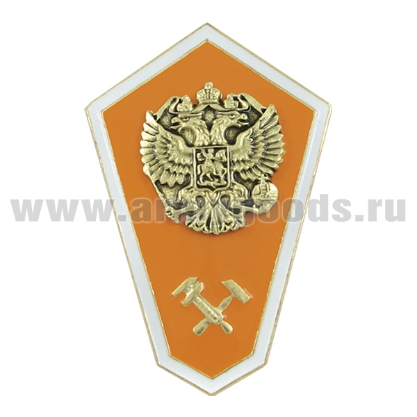 Значок мет. "Гробик" Среднее  техническое образование МЧС (латунь, хол.эм. с накладным орлом РФ)