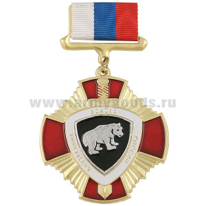 Медаль ВВ России (красный крест, на планке - лента РФ) медведь
