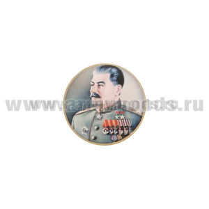 Значок мет. Сталин (круглый, смола, на пимсе) с медалями