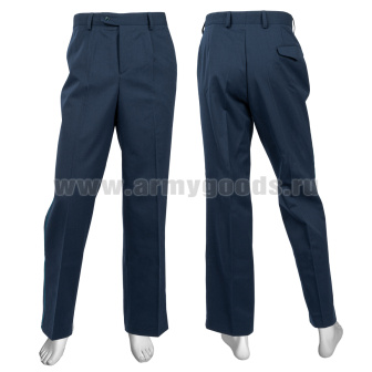 Брюки форм. п/ш ВВС синие/голубой кант (ТУ 858-6521-2018) в комплект к кителю с воротником-стойкой (задний карман с клапаном, брючины не зауженные)
