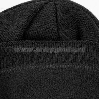 Шапка вязаная п/ш с флисовой подкладкой черная ("шестиклинка")