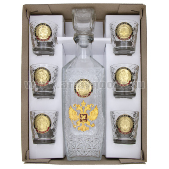 Набор подарочный стеклянный Штоф (0,5 л) и 6 стопок (50 мл) с мет. накладками Инженерные войска
