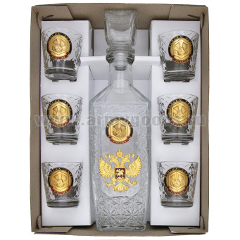 Набор подарочный стеклянный Штоф (0,5 л) и 6 стопок (50 мл) с мет. накладками РХБЗ