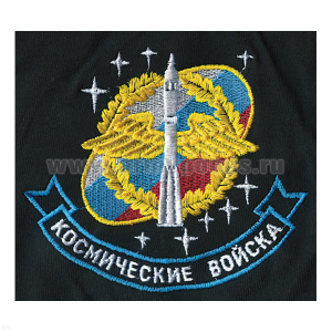 Футболка с вышивкой на груди Космические войска (ракета на триколоре РФ) черн. НОВ-481