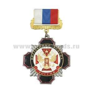 Медаль Стальной черн. крест с красным кантом Внутренние войска (на планке - лента РФ)