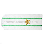 Погоны «машинная вышивка» из рубаш. ткани белые с 2 вышит. зел. просв. с вышитой звездой (майор)