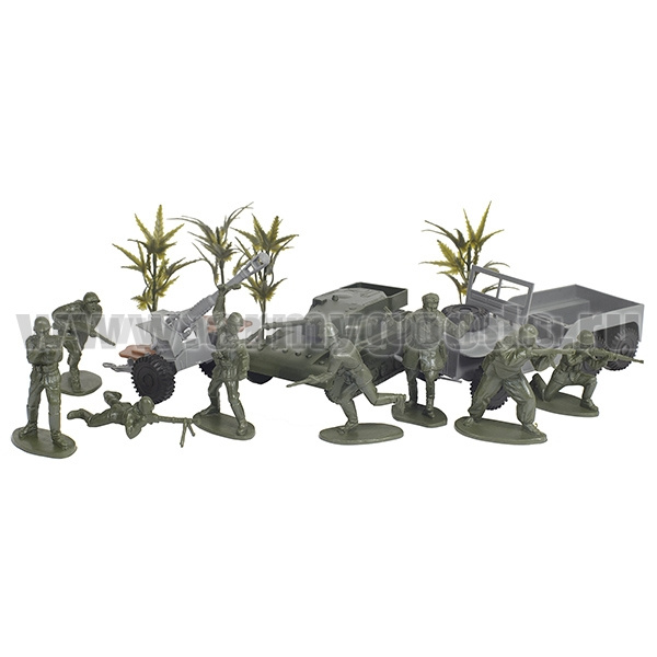 Набор игрушек пластмассовых "Противостояние" (солдатики 8 шт, машина, танк, кусты)