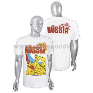 Футболка с рисунком краской  National Team Russia (двуглавый орел ) белая