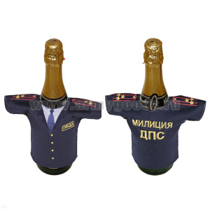 Рубашечка на бутылку сувенирная вышитая Милиция ДПС ГИБДД (синяя) погоны полковника