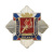 Значок мет. 90 лет военным комиссариатам (серебряные лучи и триколор с накладкой - щит с короной) хол.эм.