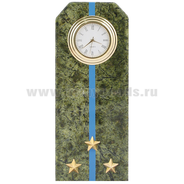 Часы сувенирные настольные (камень змеевик зеленый) Погон Старший лейтенант ВДВ