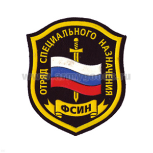 Шеврон пластизолевый Отряд спецназ ФСИН (щит с флагом и мечом)
