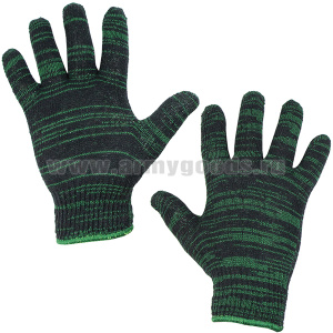 Перчатки рабочие х/б двойные без ПВХ (черно-зеленые) 5 нитей, 10 класс 