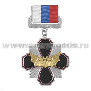 Медаль Стальной черн. крест с красн. кантом с летучей мышью (на планке - лента РФ)