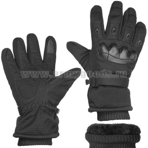 Перчатки тканевые с защитными накладками (утепленные иск. мехом) черные