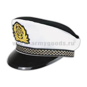 Фуражка сувенирная капитанка белая с черным верхом (штурвал с якорем)
