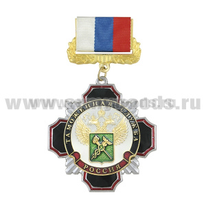 Медаль Стальной черн. крест с красн. кантом Таможенная служба (на планке - лента РФ)