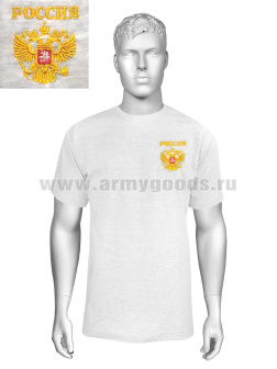 Футболка с вышивкой на груди Россия (герб) серая