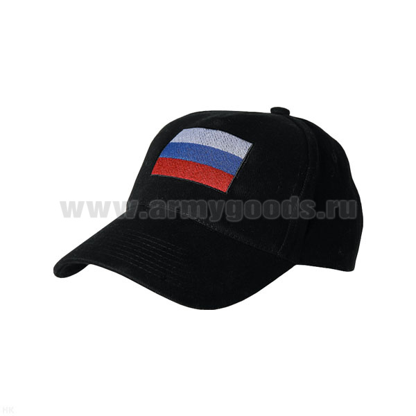 Бейсболка черная вышитая с флагом РФ