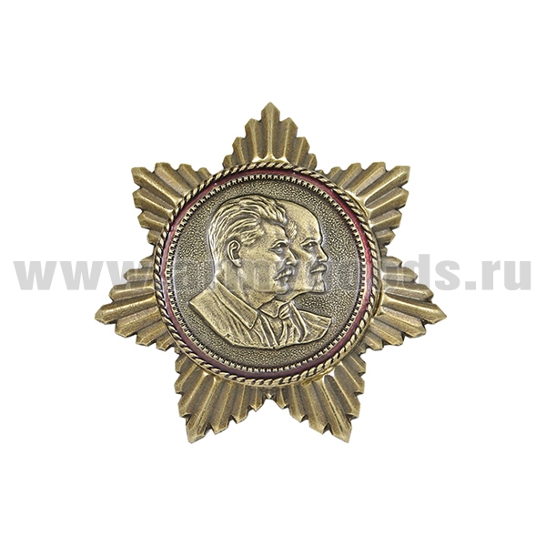 Значок мет. Ленин и Сталин (с орнаментом) на звезде