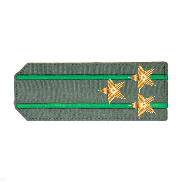 Погоны из рубаш. ткани оливк. с вышит. 2 зел. просв., вышит. канителью (полковник)