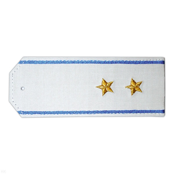 Погоны «машинная вышивка» из рубаш. ткани белые с вышит. голуб. кантом с вышит. звездами (прапорщик)