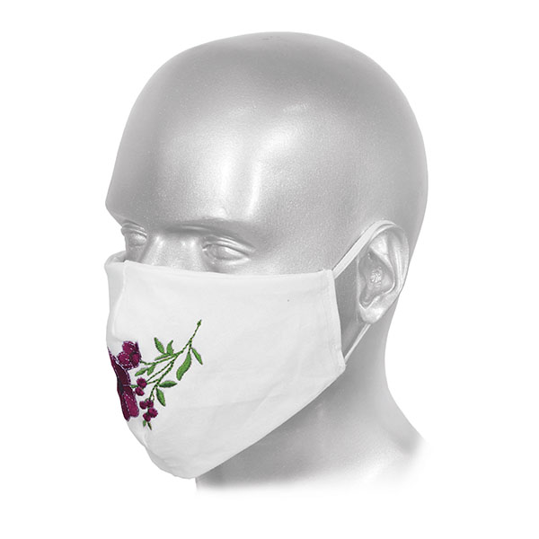 Маска тканевая двухслойная с вышивкой Цветок (белая)