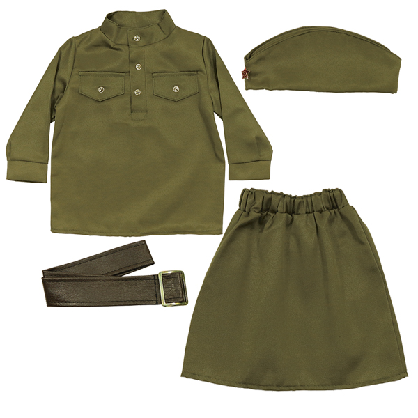 Костюм детский сувенирный Солдаточка (гимнастерка, юбка, ремень, пилотка) 2428, 2429 (1-3 года)
