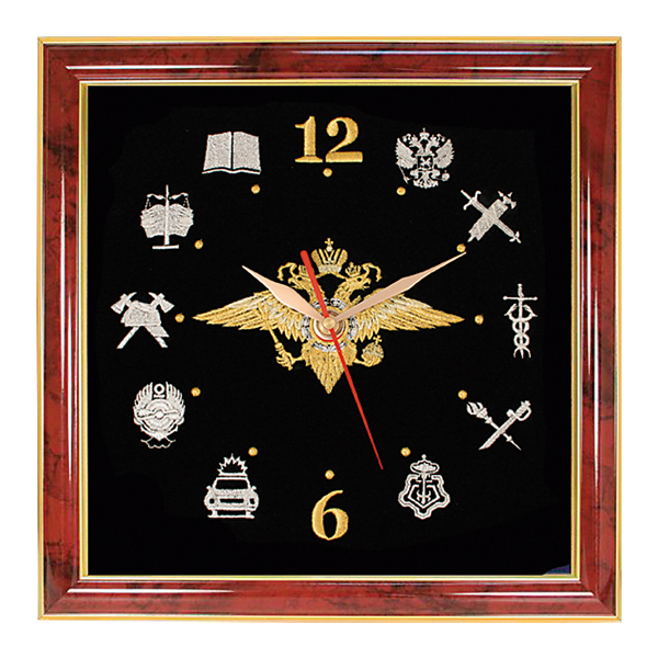 Часы подарочные вышитые на бархате в багетной рамке 35х35 см (МВД 242 пр.)