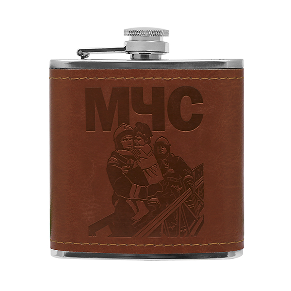 Фляга (нерж. сталь) с тиснением на коже МЧС (6 oz (180 мл)