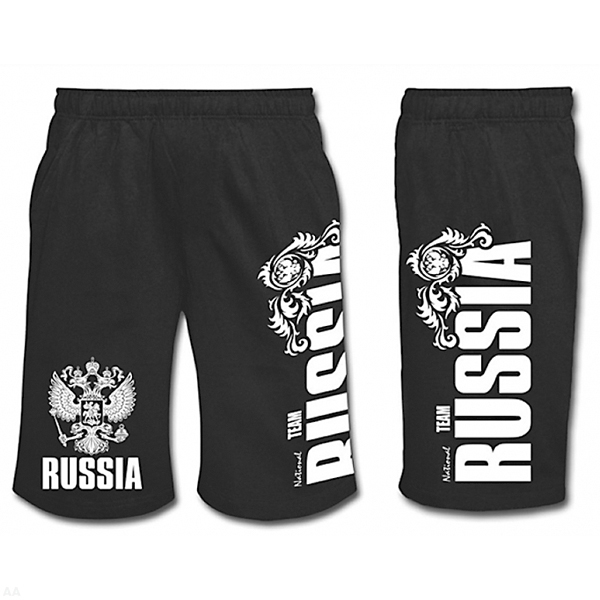 Шорты с надп. белой краской черн. Russia (National team)