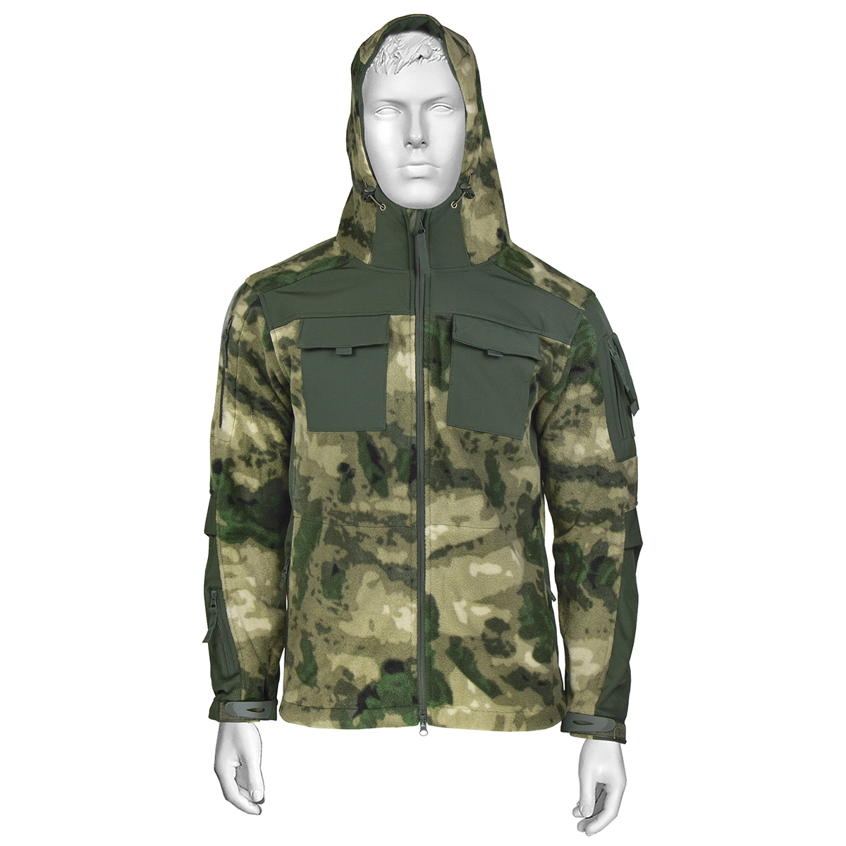 Кофта тактическая комбинированная (флис + ткань) с капюшоном "мох" (A-TACS FG)