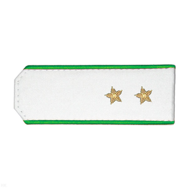 Погоны из рубаш. ткани белые с вышит. зел. кантом, вышит. канителью (прапорщик)