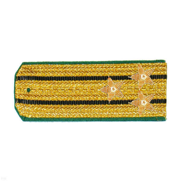 Погоны парадные золотые (металлиз.) с зел. кантом с 2 черн.и просв., вышит. канителью (полковник)