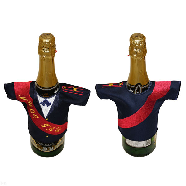 Рубашечка на бутылку сувенирная вышитая Мисс ГАИ (синяя)