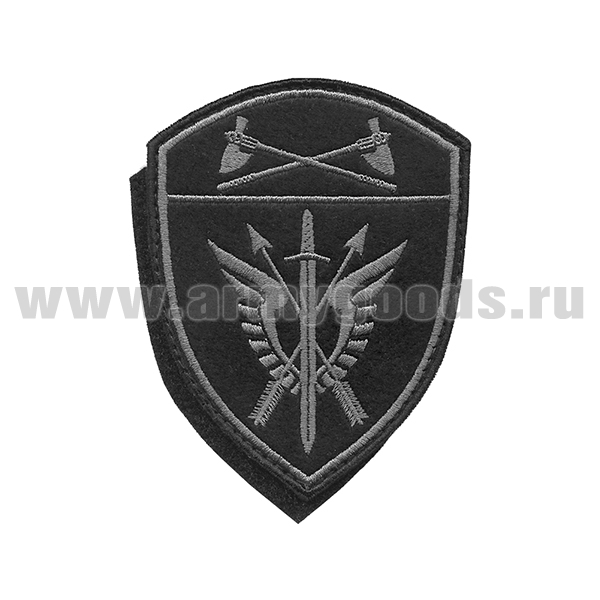 Шеврон вышит. Росгвардия Приволжский ВО (СОБР) фон черный, вышивка серая, на липучке