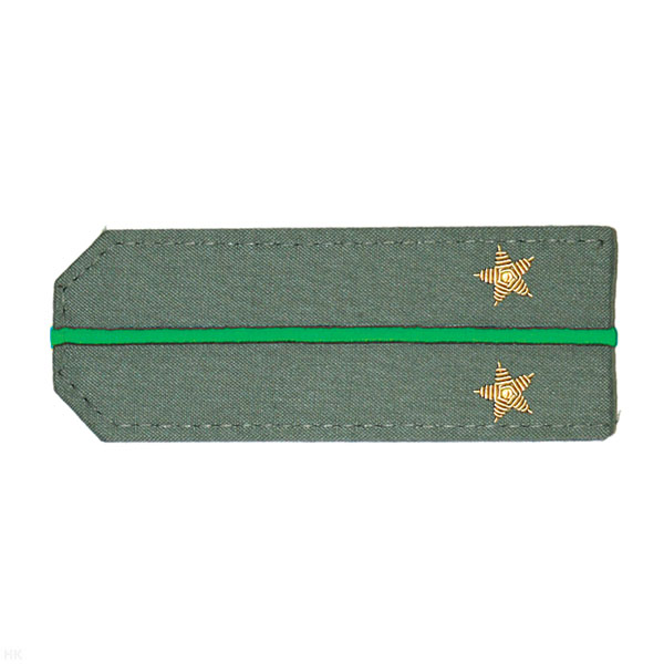 Погоны из рубаш. ткани оливк. с вышит. 1 зел. просв., вышит. канителью (лейтенант)