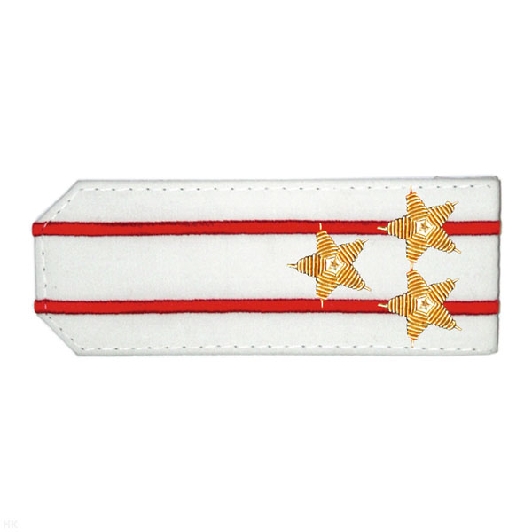 Погоны из рубаш. ткани белые с вышит. 2 красн. просв., вышит. канителью (полковник)