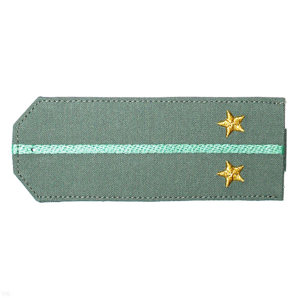 Погоны «машинная вышивка» из рубаш. ткани оливк. с 1 вышит. зел. просв. с вышит. звездами (лейтенант)