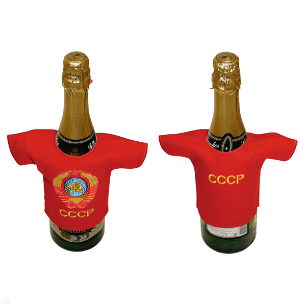 Рубашечка на бутылку сувенирная вышитая СССР (герб) красная